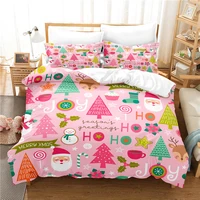 pink cartoon santa claus duvet cover set lovely quilt cover bed linen childrens christmas comforter cover bedding sets bed set
