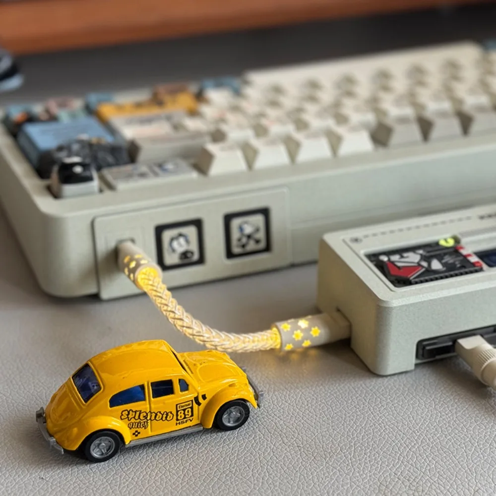 Фото Кабель для передачи данных Type-C - Type-C, 12 см, с оплеткой из монокристаллической меди, светящийся в темноте, для подключения клавиатуры к авиационному разъему №1