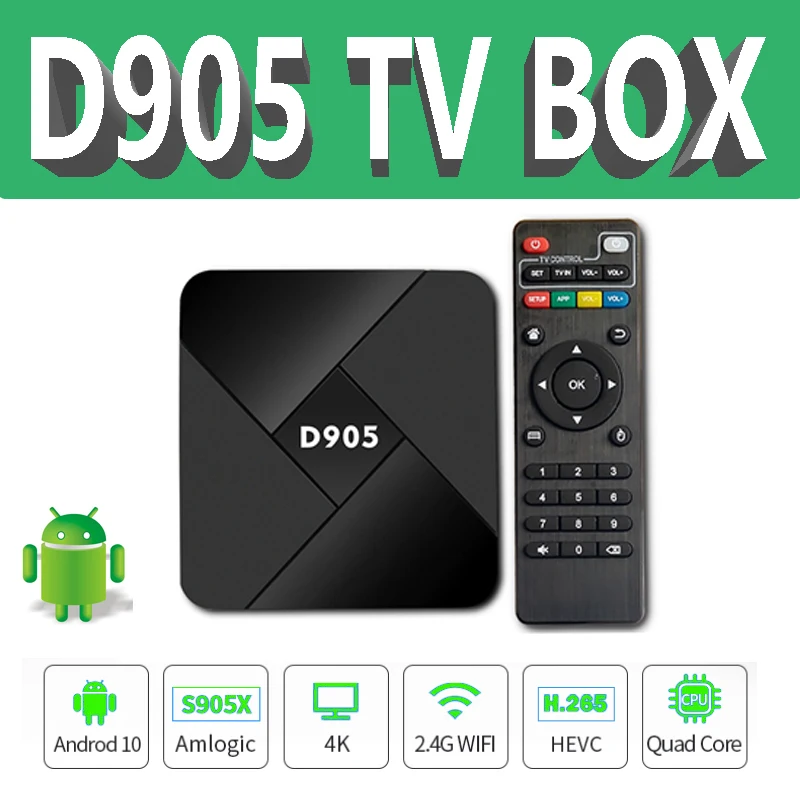 

Приставка Смарт-ТВ Full HD 4K D905 для Android 10,0 HDMI-совместимый четырехъядерный медиаплеер 2,4G Wifi Amlogic S905 ТВ-приставка
