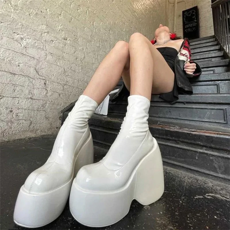 

Platform Wedges Boots for Women Fashion Ankle Chunky Boots Goth Gothic Brand New Fashion Popualr Style Shoes Comfy Punk
