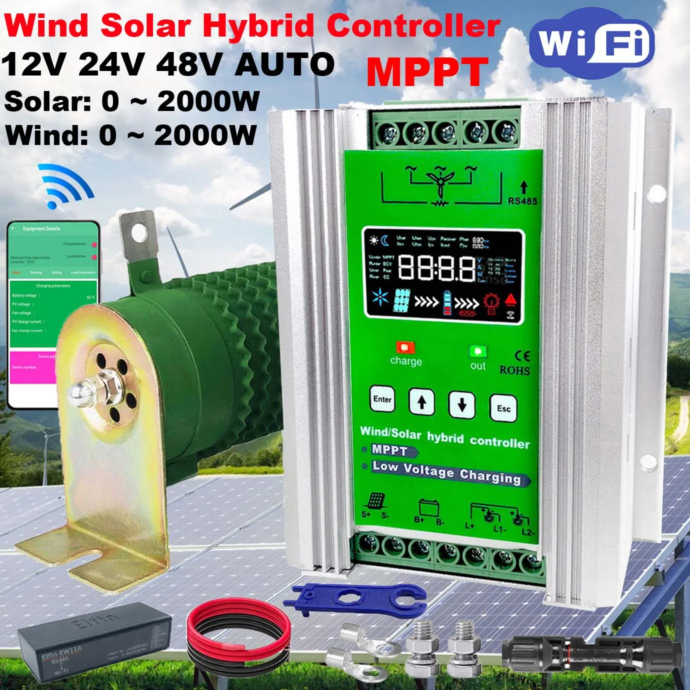 Гибридный контроллер заряда солнечной энергии MPPT 12 В 24 48 1000 Вт 1200 2000 3 кВт 4 Wi-Fi для