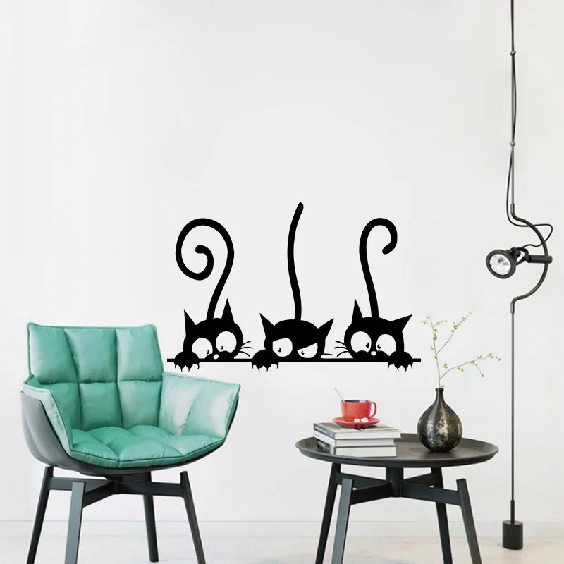 Kawaii Three Black Cats Wall Stickers Removable Waterproof  Animal  Decor Decals Living Room Window Wall Posters Home Decoration