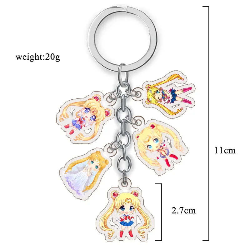 Japanese Anime Cartoon Girls Key Chains Tsukino Usagi Luna Cat Acrylic Key Holder Ladies Bag Phone Decor Keyring 5 Pendant
