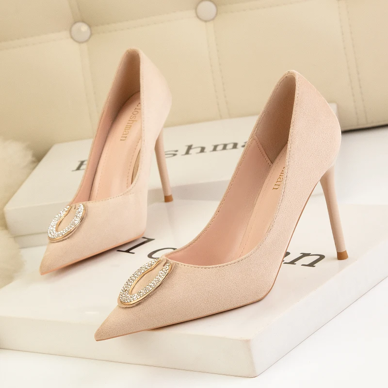 2023 Hot Sell Classic Women Shoes Pointed Toe Pumps Flock Leather Dress High Heels Boat Party Wedding Zapatos Mujer Red Wedding