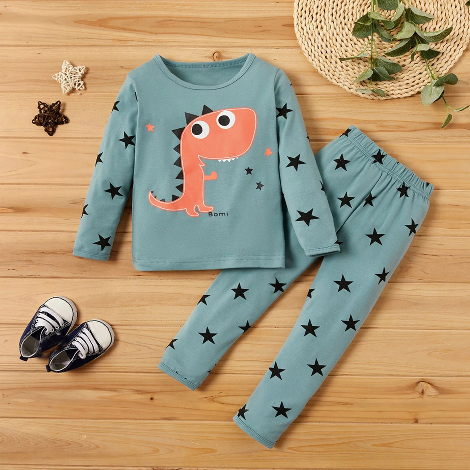 

1-6 Years Toddler Girls Boys Clothes Sets Cute Dinosaur Prints Long Sleeve Pullovers+Long Pants Sets Spring Autumn 2PCS Outfits