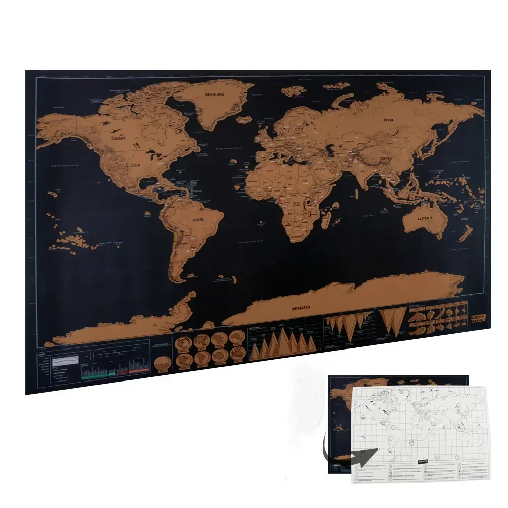 

Best selling Amazing Scratch Map With Flags Gifts for Travelers Deluxe Gold Scratch Off Layer Visual Travel Scratch Off Map