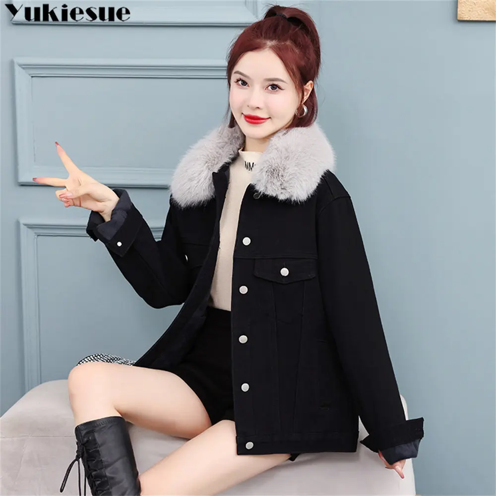 

2022 Autumn Winter Short Embroidery Cotton Coats Outwear Denim Jackets Coat Womens Korean Wild Plus Velvet Warm Jeans Parkas