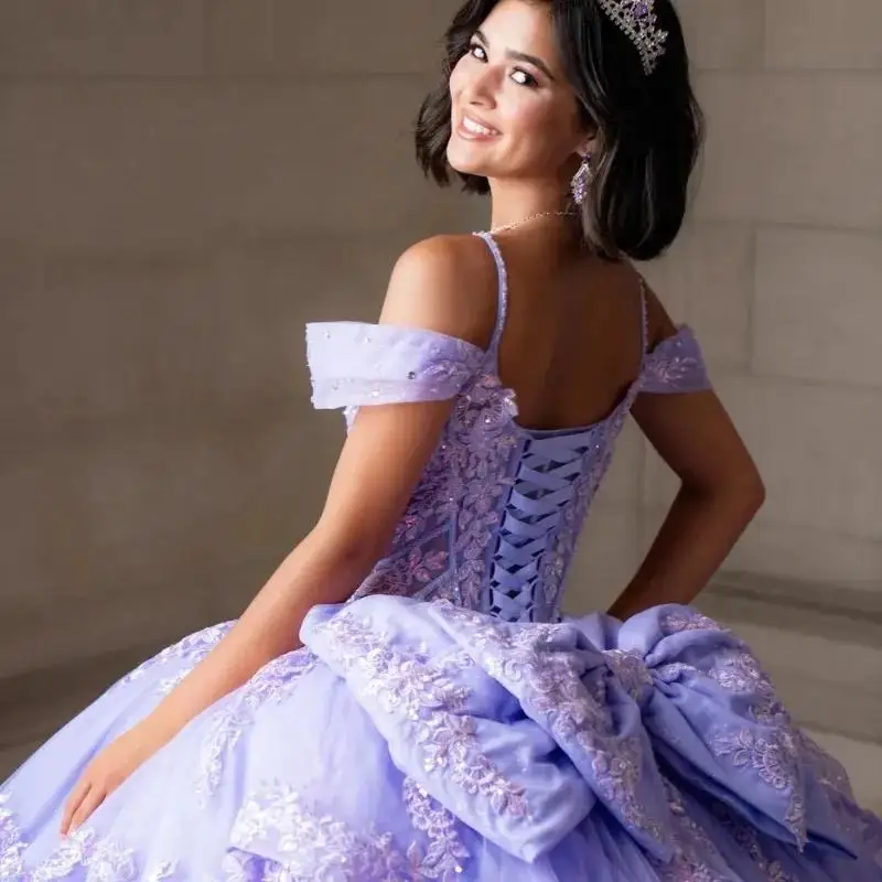 Лавандовое платье Quinceanera по индивидуальному заказу с открытыми плечами