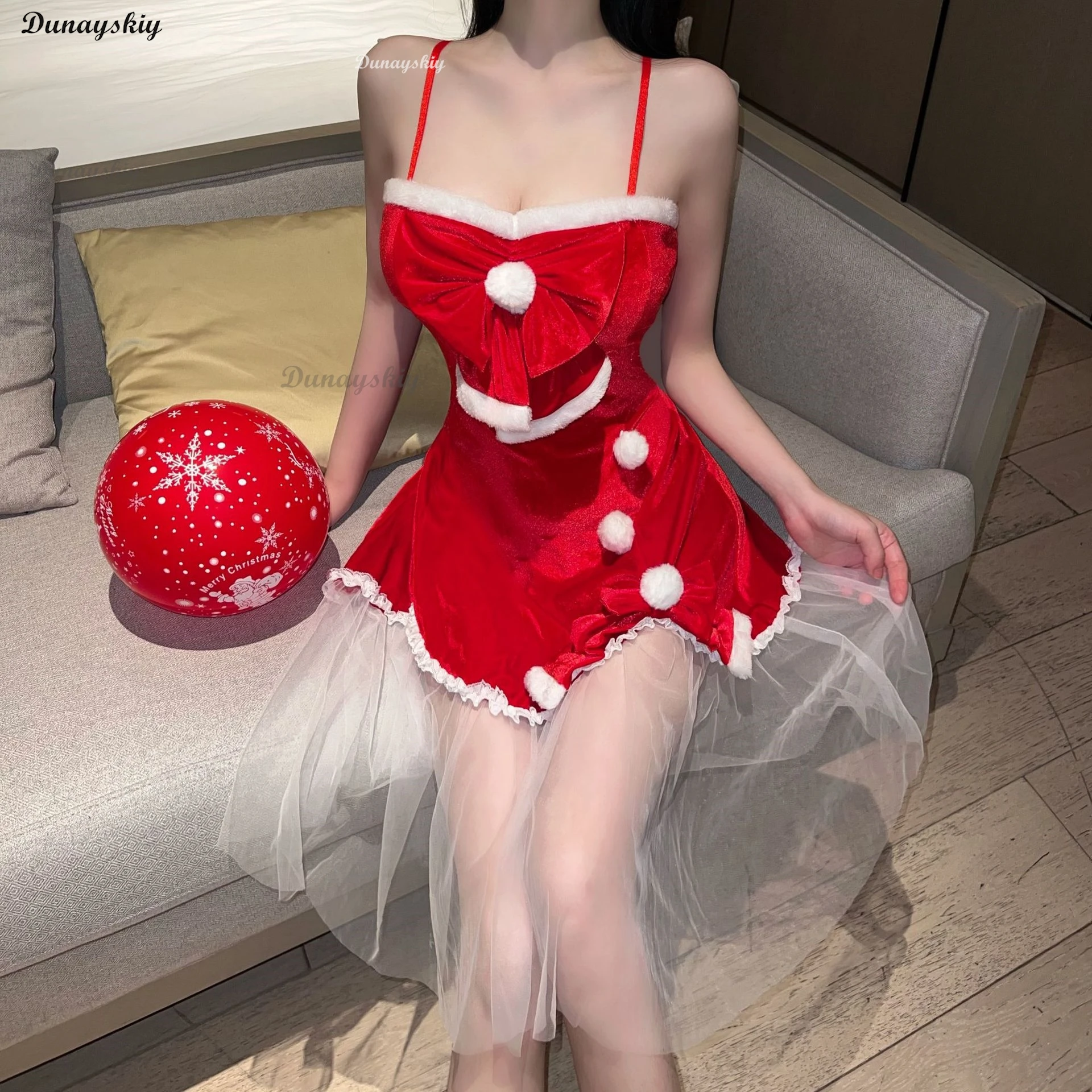 Рождественский Cheongsam сексуальный костюм кролика для девочек халат Санта-Клауса