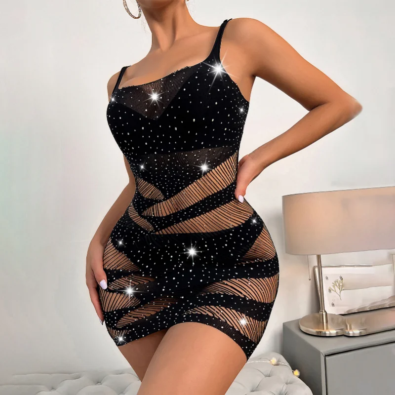 

European American Ins Net Red Seductive Sexy Hot Diamond Stripe Sexy Lingerie Bright Diamond Free Fishing Net Tight-fitting