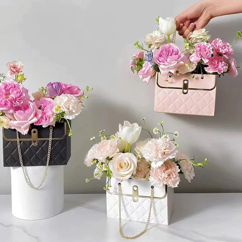 Trendy Tote Bag Foldable Rose Packaging Paper Bag Flower Shop Valentine's Day Wedding Party Gifts Packaging