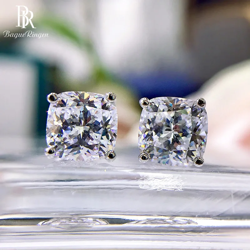 

Bague Ringen 925 Sterling Silver Stud Earrings Vintage 7*7mm Square White Gemstone Wedding Anniversary Fine Jewelry