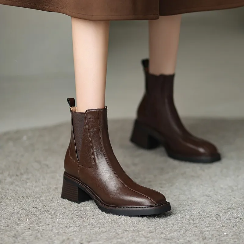 

Женские сапоги в стиле ретро, сапоги до середины икры, с квадратным носком, без застежки, стрейчевые, на массивном каблуке, 2023