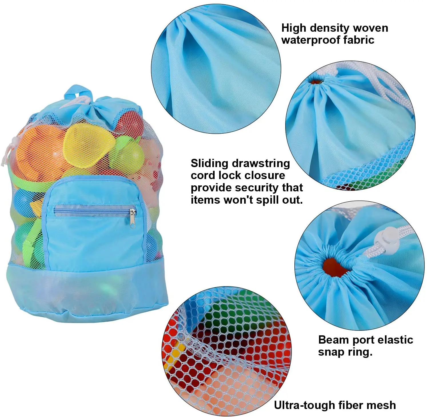

Foldable Beach Mesh Bag Large Capacity Beach Storage Pouch Tote Bag Travel Toy Organizer Net Portable Storage Kids Backpack