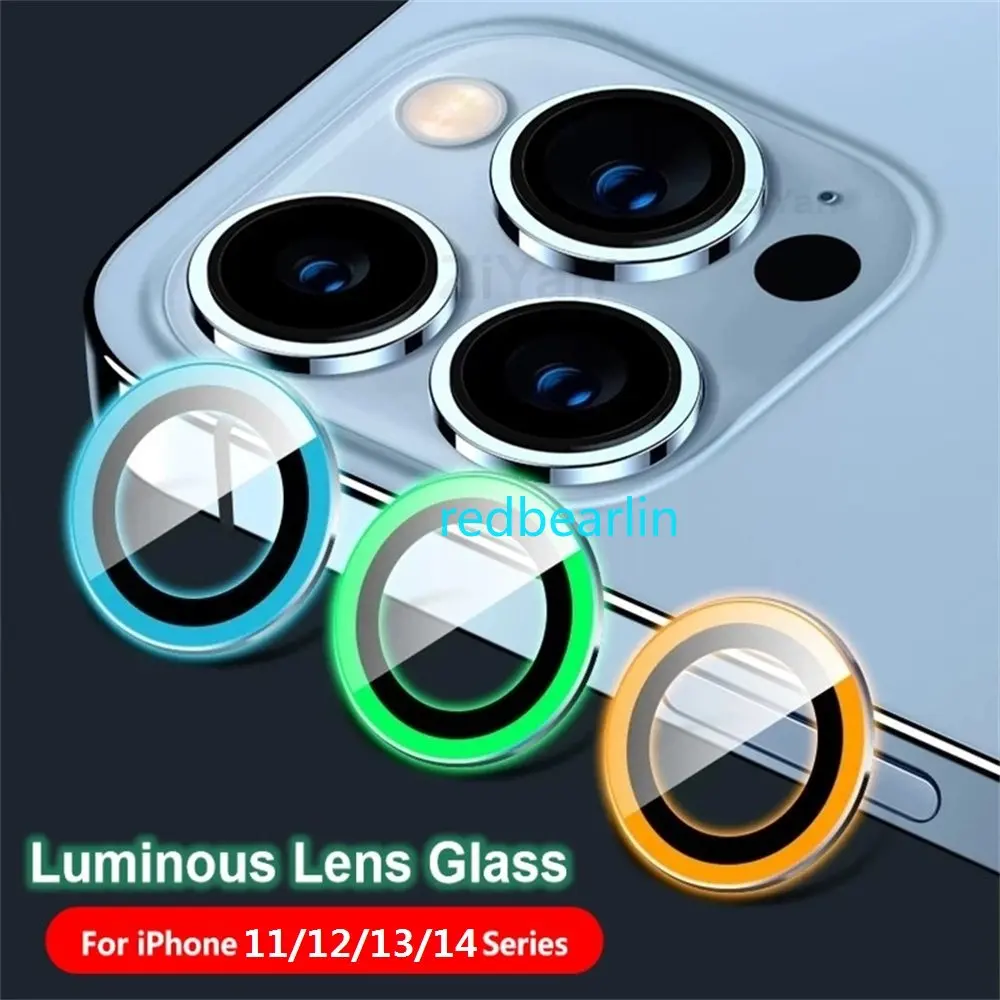 100pcs Luminous Camera Ring Protector Film For iPhone 14 13 12 Pro Max 11 Back Lens Tempered Glass Protective Cover