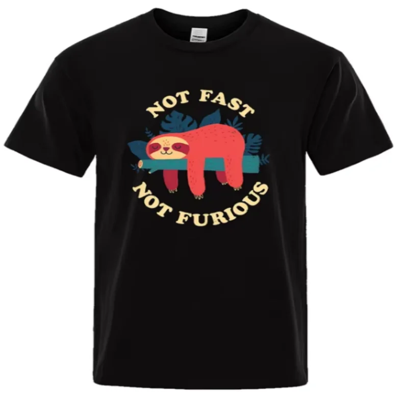Мужские футболки Not Fast Furious Sloth с милым принтом дышащие хлопковые топы уличный