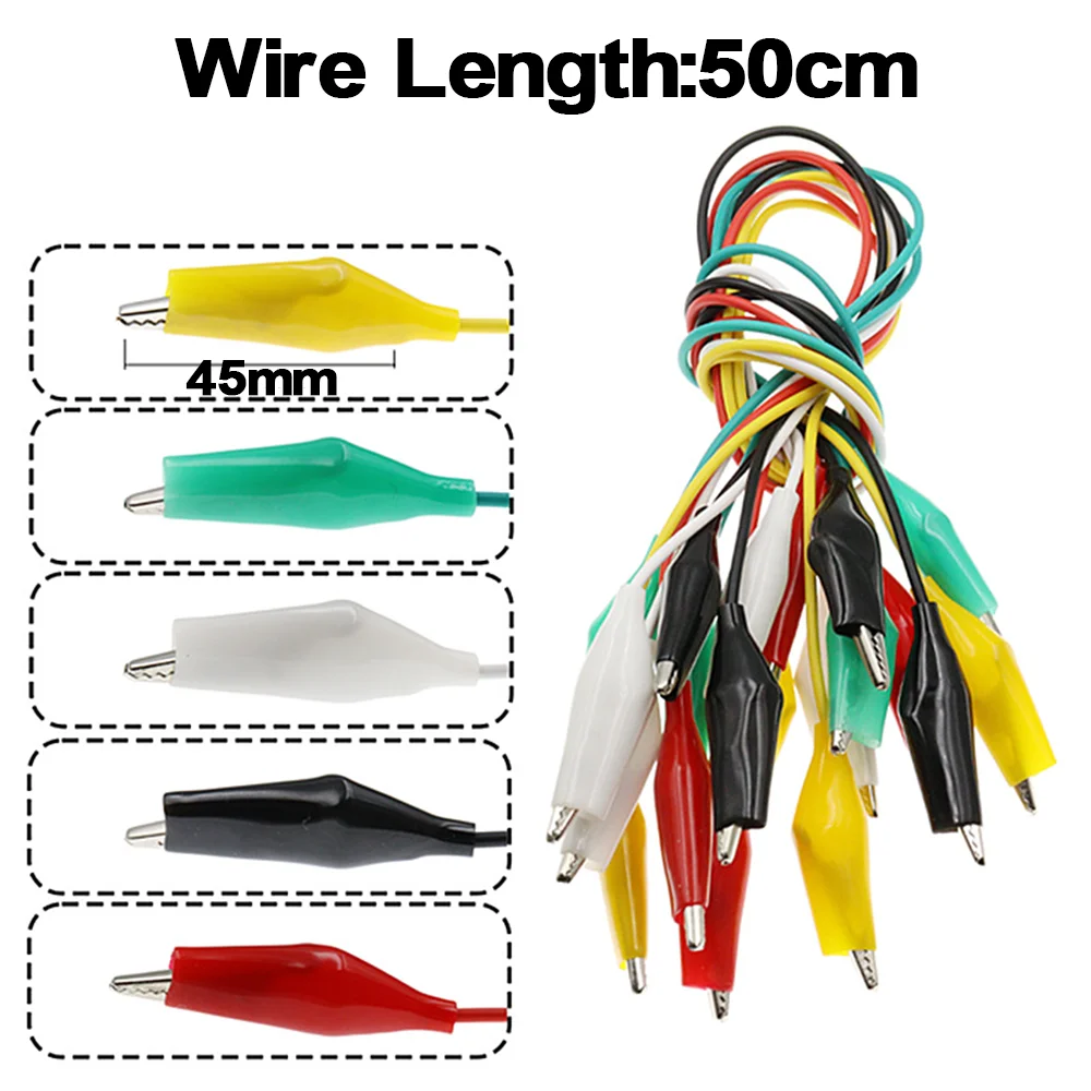 

10 шт./компл. зажимы типа «крокодил», электрические тестовые провода «сделай сам», двусторонние зажимы «крокодил», тестовые провода с тестовыми зондами 50 см
