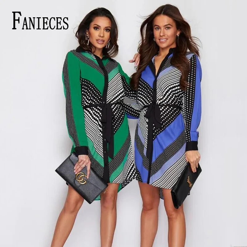 

Женское винтажное платье-рубашка на пуговицах, с длинным рукавом