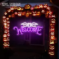 Halloween Party Welcome Signs Custom Halloween Decoration Light Neon Sign LED Neons For House Home Room Bar Shop Wall Decor