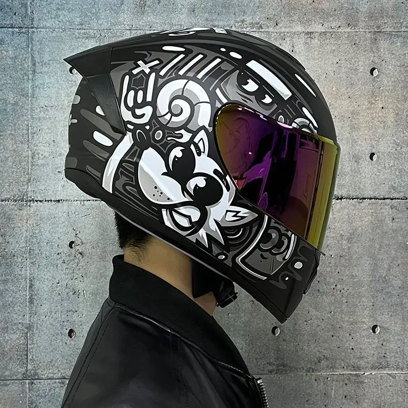 New Motorcycle Personality Uncover Helmets for Men and Women Full coverage All season HD Double Lens Racing Helmets enlarge