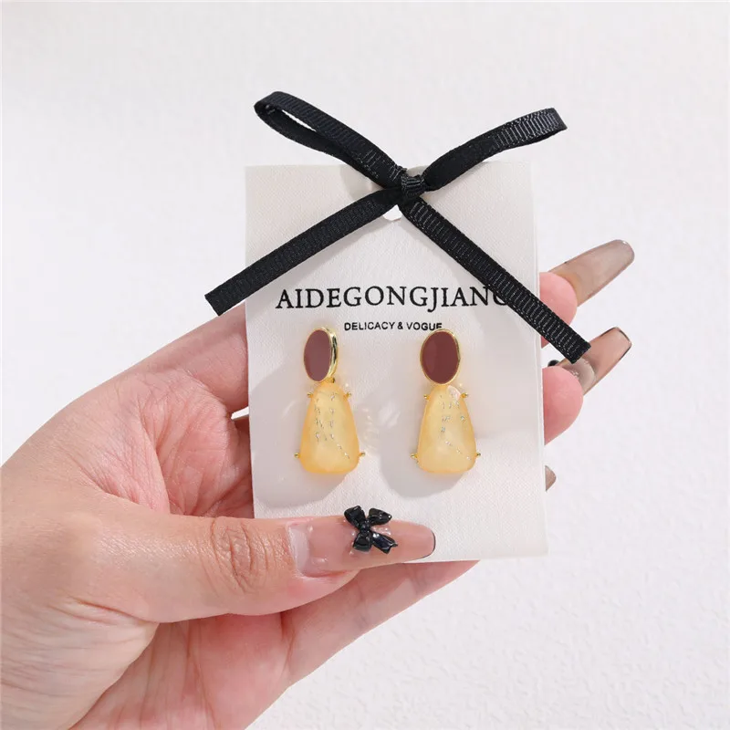 Корейские модные женские висячие серьги с желтыми кристаллами серьги-подвески