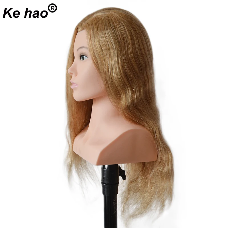 High Grade Mannequin Head With Shoulder 100% Human Hair Doll Head 22inch Blonde Gold Long Hair Maniquin Head Hairdress Style enlarge
