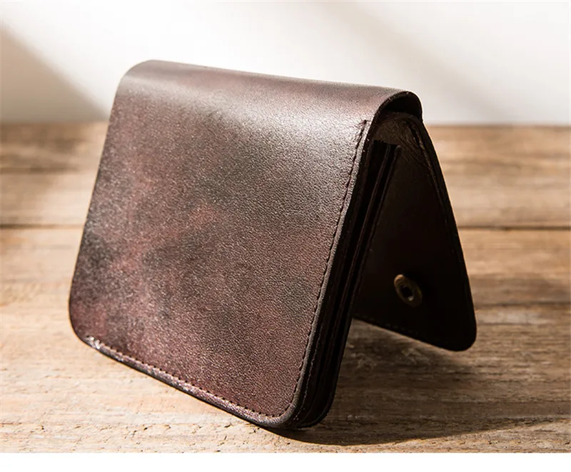 Simple genuine leather men's short small wallet fashion vintage high-quality natural real cowhide women's mini coin purse gifts