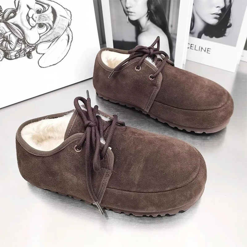 Зимние ботинки на плоской подошве с мехом женская зимняя теплая обувь трендовая
