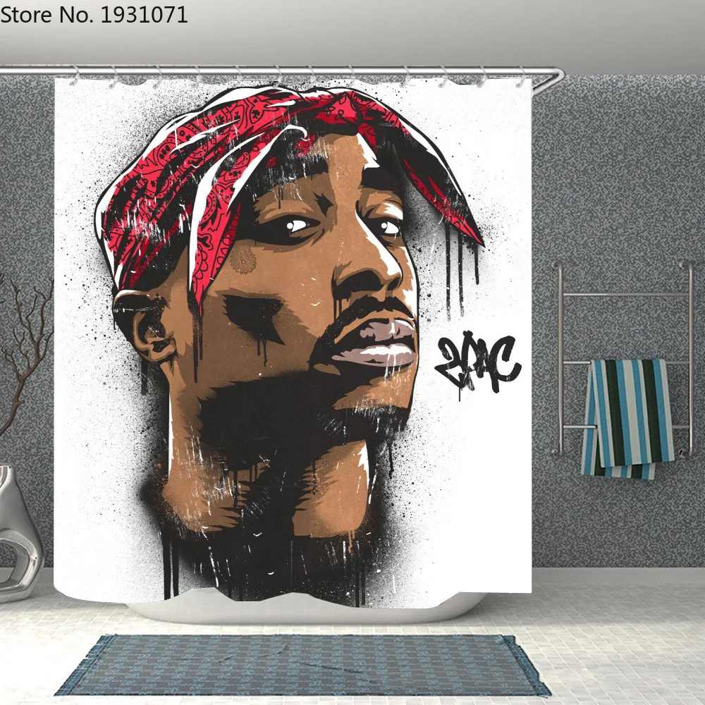 

Занавеска для душа Rapper 2PAC с 3D рисунком, ткань из полиэстера, штора Водонепроницаемая занавеска для ванной, водонепроницаемая занавеска С кр...