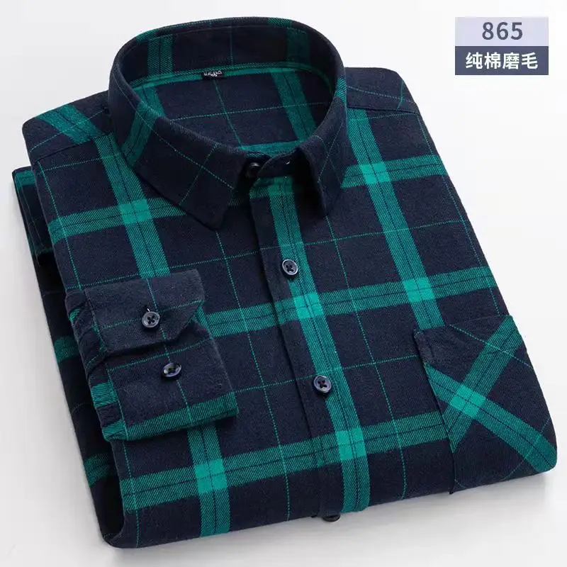 Korean Fashion Casual Plaid Shirt in Spring and Autumn 2022 Men's Enzyme Washed Cotton Square Collar Plaid Shirt