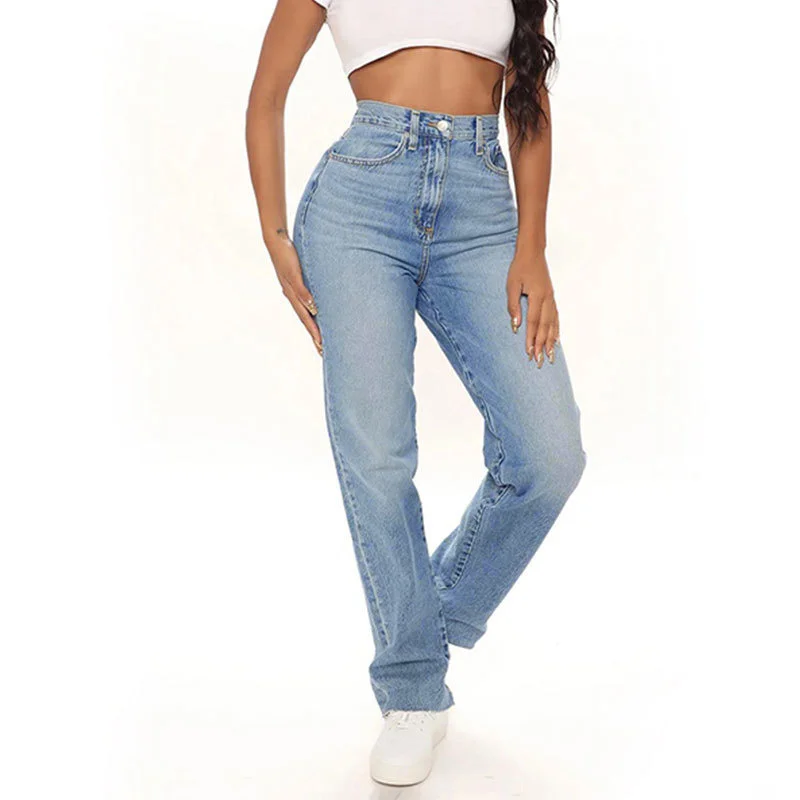 

2023 New Stretch Woman Jeans Wide Leg High Waist Fashion Vintage Streetwear Loose Blue Washed Mom Jeans Straight Pants