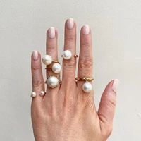 new 5 piece set of fashionable gold plated pearl ring set for womens retro versatile open ring summer beach style jewelry gift