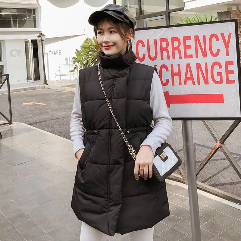 

Winter Cotton Vest Jackets Autumn Thick Women Sleeveless Stand Collar Warm Vests Drawstring Casual Down Jacket Female waistcoat