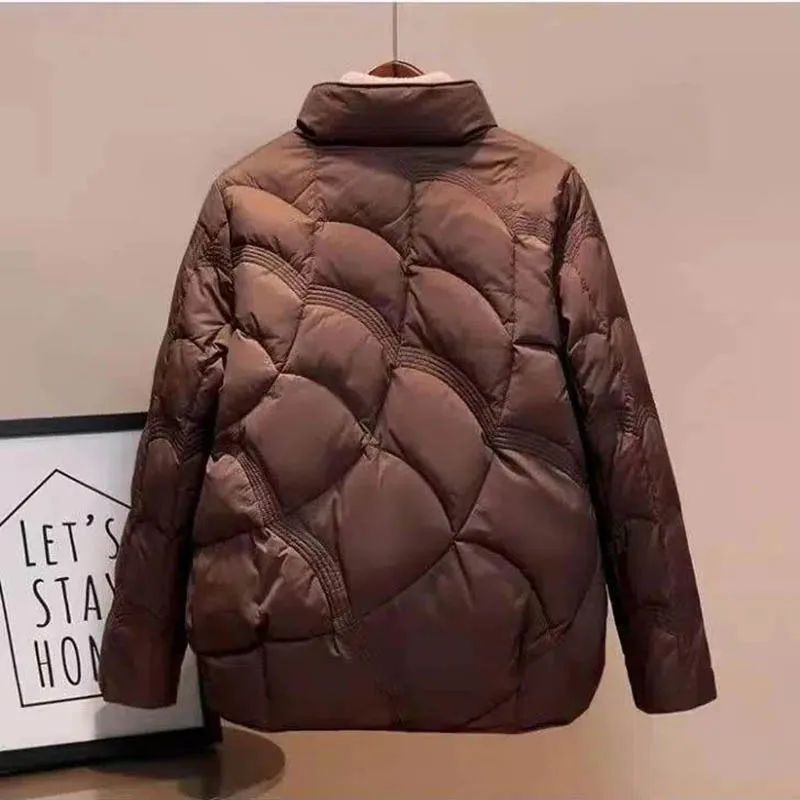 Autumn And Winter Women's New White Duck Down Cotton Jacket South Korea Fashion Stand Collar Down Jacket Casual Light Short Coat