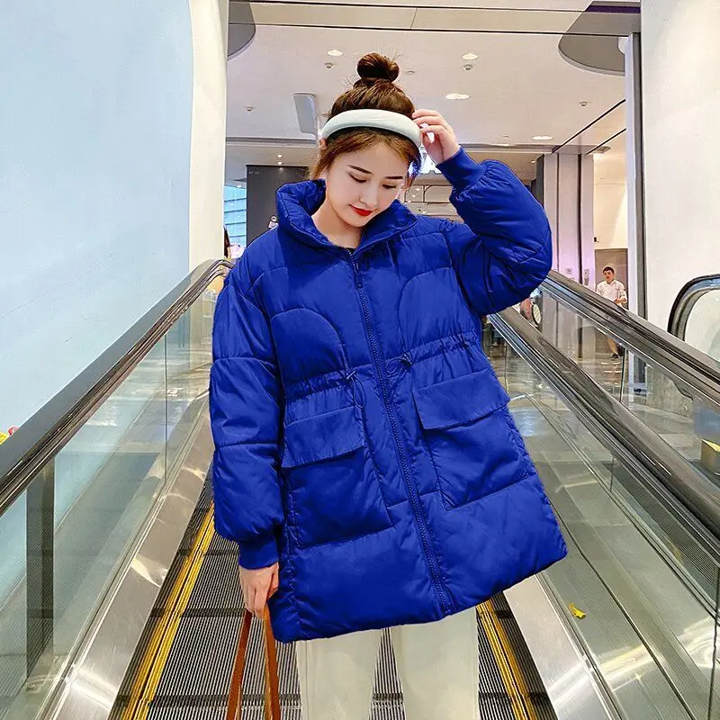 Winter Warm Overcoat Thick Outwear TopCasual Parka Mid-length Cotton Padded Stand Collar Loose Women Coat Zipper Pockets S55