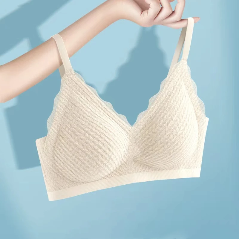 

Кружевное бесшовное женское нижнее белье, бюстгальтер с небольшой грудью, с нескользящей вставкой, без стальных колец, Привлекательный бюстгальтер на бретелях, с красивой спиной, тонкое нижнее белье