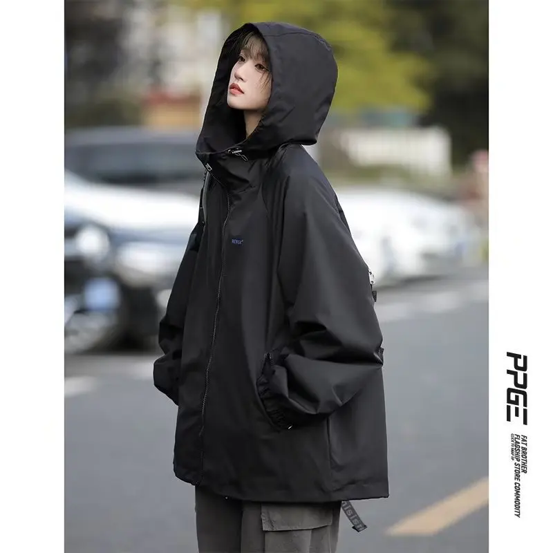 

2023 New High End Autumn Fashion Sports High Neck Hooded Women's Jacket Coat American Long Sleeve Black Sun Protection Top