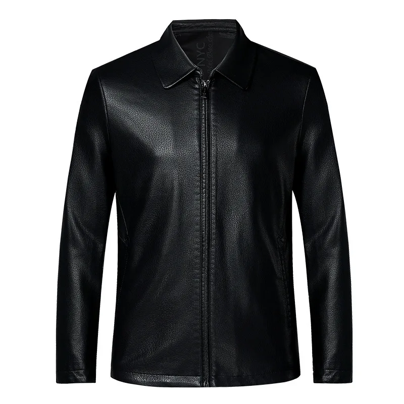 2024 новая кожаная куртка из овчины с лацканами мужская повседневная деловая