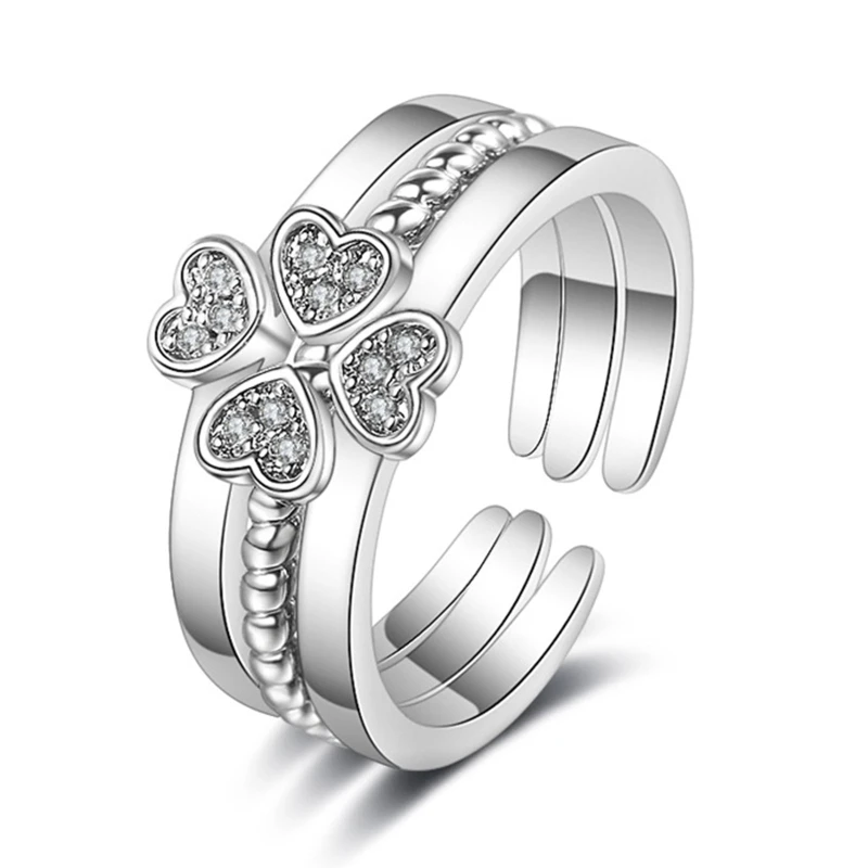

3Pcs/set Open Heart Stacking Rings Four-leaf Clover Finger Joint Ring Adjustable Finger Ring for Teen Girl Women Jewelry