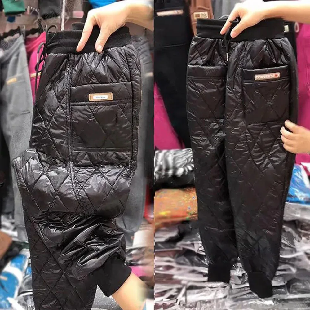 

2022 Women Winter Warm Down Cotton Pants Padded Quilted Elastic Waist Trousers Outdoor Casual 4XL Wide Leg Sweatpants
