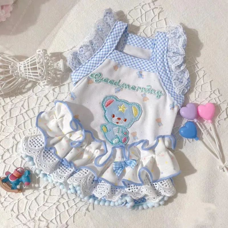 

Cartoon Small for Dogs Clothing Pet Bear Dress Cat Dog Clothes Outfits Cute Summer Yorkies Print Blue White Girl Ropa Para Perro