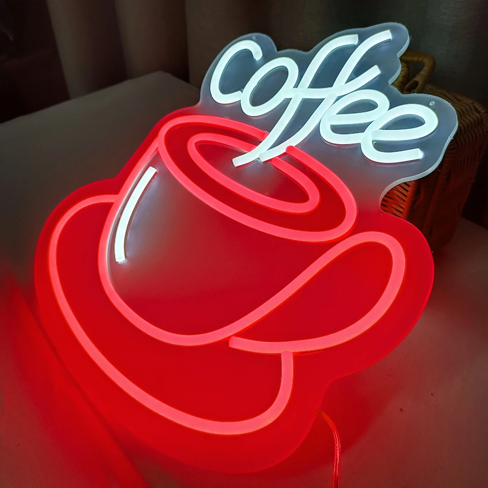 Coffee Neon Sign Light 42x38 CM for Bar Pub Club Store Hanging Window Wall Decor AD Promotion Signs Led Open |