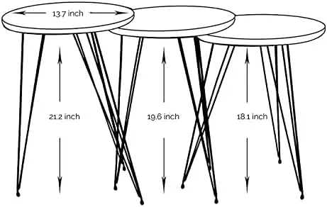 

HOME Set of 3 Pine Wood Grey Nesting End Tables Round Wood Stacking Coffee Side Accent Table with Metal Legs for Living Room, Ho