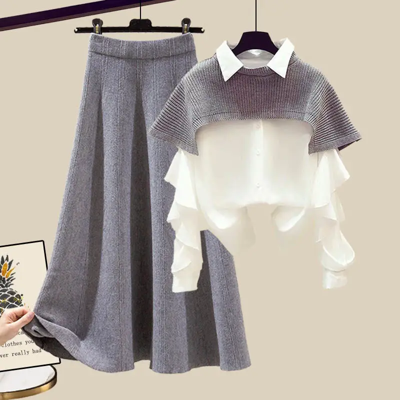 

2022 Autumn Winter Women Two Pieces Sets Knitted Woman Sweaters Skirt Sets Womens Pullovers Women's Casual Suit Outfits E337