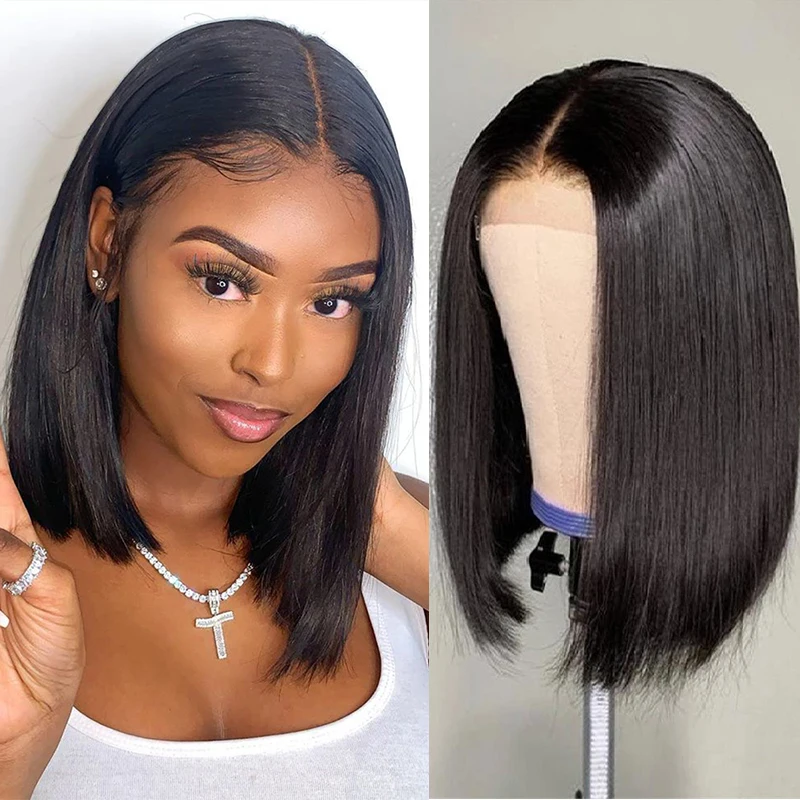 10A 250 Density Straight Short Wigs Human Hair Bob Wig Lace Front Human Hair Wigs Bob 4x4 Lace Frontal Wig Remy Brazilian Hair