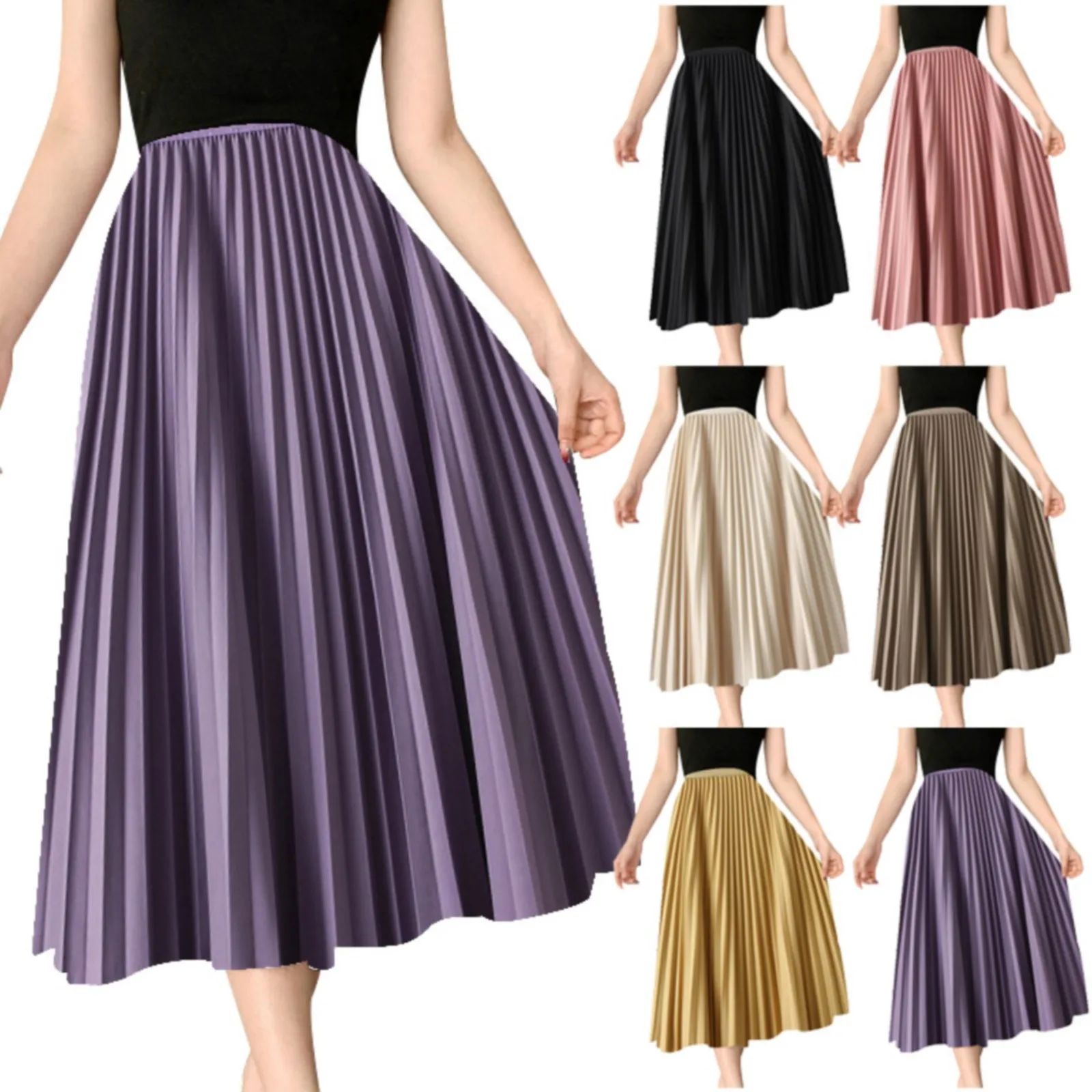 

Draped Pleated Skirt Half Skirt Women's Mid Length High Waist A Line Half Skirt Teen Skirts