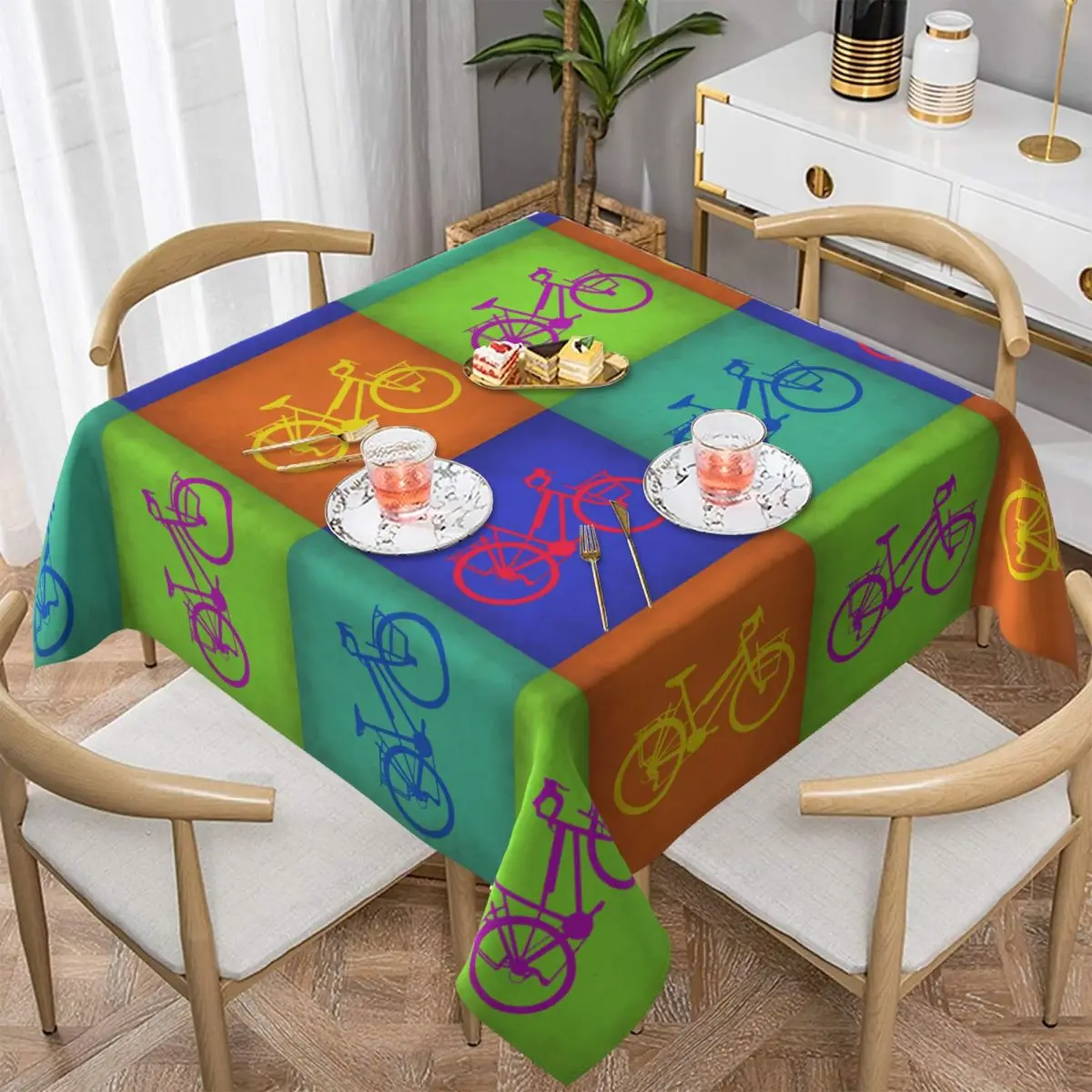 

Colorful Vintage Bicycle Tablecloth Water Resistant Table Cloth Decorative Table Cover for Dining Table Buffet Parties Camping