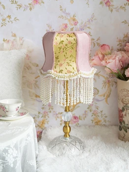 American pink French retro table lamp tassel little girl bedroom ins girl Princess atmosphere bedside lamp