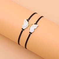 2pcsset butterfly pendant bracelet handmade woven hide rope bracelet for women girl friendship bracelet fashion jewelry 2022