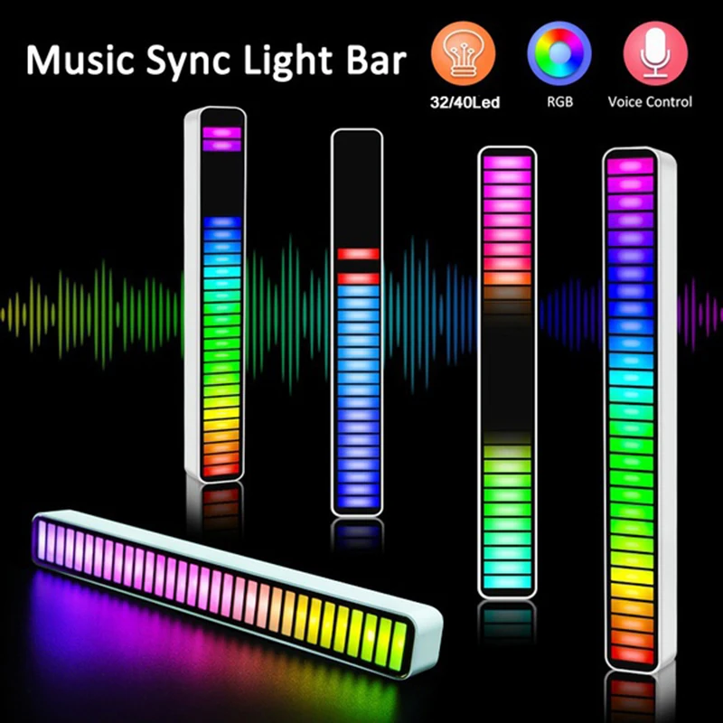 

32/40LED Rechargeable Voice Control Pickup Rhythm Light RGB Colorful Atmosphere Light Bar for Car Home Decoration